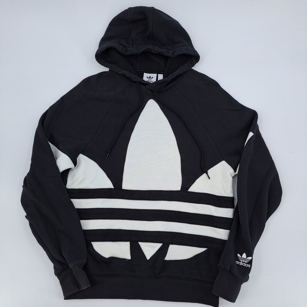 Adidas Originals Hoodie Mens XS Cotton Black Oversized Trefoil Logo Pullover